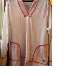 ActiveZone Pink & White Tunic Top | Cozy Athleisure Pullover | Pockets